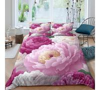 OTBSDNKZZ Peony bloomsSet Di Copripiumino microfibra 3 Pezzi stampa di 3D cerniera nascosta floral garden design copripiumino con federe soffice ultra morbido for coppie Single（140x200cm）