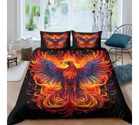 OTBSDNKZZ Phoenix fire artcopripiumino microfibra 3 pezzi motivo 3D con cerniera Mythical bird design Set Di Copripiumino con federe per cuscini soffice for bambini e adolescenti Single（135x200cm）