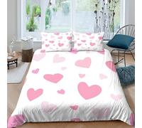 OTBSDNKZZ Pink hearts patterncopripiumino microfibra morbida 3 Pezzi stampa 3D cerniera nascosta Soft pastel design Set Di Copripiumino con federe per cuscini traspirante for adulti Single（140x200cm）