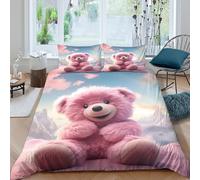 OTBSDNKZZ Pink teddy bearcopripiumino microfibra morbida 3 Pezzi stampa 3D cerniera nascosta cute plush toy style Set Di Copripiumino con federe per cuscini soffice for adulti Super king（260x220cm）