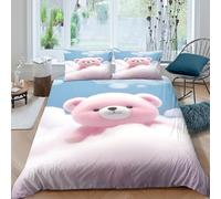 OTBSDNKZZ Pink teddy bearcopripiumino morbida microfibra 3 Pezzi stampa 3D con cerniera cute cartoon style Set Di Copripiumino incluso federe aiosa morbida for adolescenti Super king（260x220cm）