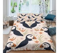 OTBSDNKZZ Puffin birdsSet Di Copripiumino ultra microfibra 3 Pezzi stampa 3D con cerniera Nautical coastal illust copripiumino con federe traspirante ultra morbido for ragazze King（220x240cm）