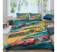 OTBSDNKZZ racing_cars_artSet Di Copripiumino microfibra 3 pezzi motivo 3D con cerniera vibrant_pop_style copripiumino con federe soffice ultra morbido for coppie Super king（260x220cm）