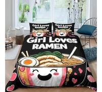 OTBSDNKZZ Ramen bowl cuteSet Di Copripiumino morbida microfibra 3 pezzi motivo 3D con cerniera Japanese food cartoon copripiumino incluso federe aiosa ultra morbido for ragazze Single（135x200cm）