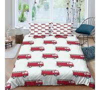 OTBSDNKZZ Red fire truck patternSet Di Copripiumino ultra microfibra Set di 3 Pezzi stampa 3D con cerniera Cartoon vector copripiumino incluso federe aiosa ultra morbido for ragazze Single（135x200cm）