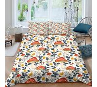 OTBSDNKZZ Red mushroomsSet Di Copripiumino ultra microfibra 3 pezzi motivo 3D con cerniera Botanical forest pattern copripiumino con federe soffice ultra morbido for ragazze King（220x240cm）