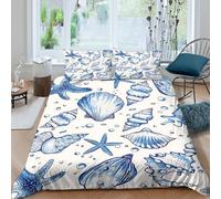 OTBSDNKZZ sea shellsSet Di Copripiumino ultra microfibra 3 pezzi motivo 3D con cerniera blue ocean pattern copripiumino con federe traspirante ultra morbido for coppie Single（140x200cm）