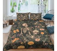 OTBSDNKZZ skeletons in flowersSet Di Copripiumino 3 Pezzi stampa di 3D cerniera nascosta botanical gothic copripiumino incluso federe aiosa for bambini adulti ragazzi King（220x240cm）