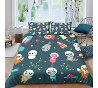 OTBSDNKZZ Space animalsSet Di Copripiumino ultra microfibra 3 Pezzi stampa 3D con cerniera Cartoon space theme copripiumino con federe traspirante ultra morbido for ragazze Double（200x200cm）