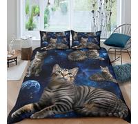 OTBSDNKZZ Space cats floatingSet Di Copripiumino ultra microfibra 3 Pezzi stampa 3D con cerniera Cosmic tabby style copripiumino con federe soffice ultra morbido for ragazze Double（200x200cm）