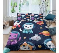 OTBSDNKZZ Space CatsSet Di Copripiumino morbida microfibra Set di 3 Pezzi stampa 3D con cerniera Cartoon Space copripiumino con federe traspirante ultra morbido for ragazze King（220x240cm）