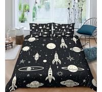 OTBSDNKZZ space rocketsSet Di Copripiumino ultra microfibra 3 Pezzi stampa 3D con cerniera retro cosmic design copripiumino con federe soffice ultra morbido for ragazze Super king（260x220cm）