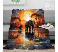 OTBSDNKZZ stampa 3D African elephants coperta da viaggio microfibra biancheria da letto compatta coperta da viaggio morbida per giovani in vacanza sunset wildlife arte 80×90inch(200x230cm)