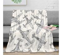 OTBSDNKZZ stampa 3D aircraft sketches coperta da letto microfibra biancheria da letto compatta coperta da camera da letto morbida per studenti in dormitorio Black and 50x60inch(127x152cm)