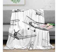 OTBSDNKZZ stampa 3D aircraft sketches coperta da pisolino microfibra biancheria da letto morbida e calda coperta da riposo lavabile in lavatrice per chi ama il comfort Black and 70×80inch(180x200cm)