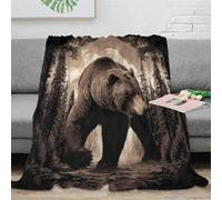 OTBSDNKZZ stampa 3D Bear walking coperta microfibra biancheria da letto elegante e morbida plaid pregiato anti-pilling per regali di alta gamma Wild forest scena 80×90inch(200x230cm)
