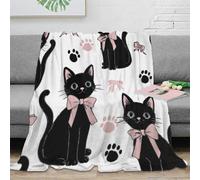OTBSDNKZZ stampa 3D black cats with bows coperta da letto microfibra biancheria da letto compatta coperta da camera da letto morbida per regali per studenti kawaii cartoon 60x80inch(150x200cm)