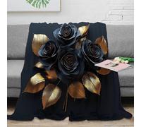 OTBSDNKZZ stampa 3D black roses coperta in pile microfibra biancheria da letto non perde pelo plaid in pile morbido e caldo lavabile in lavatrice per casa elegant floreale design 70×80inch(180x200cm)