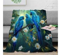 OTBSDNKZZ stampa 3D BlueParrotsJung coperta da letto microfibra biancheria da letto lavabile plaid da letto morbido e caldo anti-pilling per uso notturno ArtisticWildlifePain 40x50inch(100x130cm)