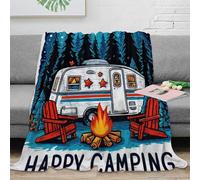 OTBSDNKZZ stampa 3D Campfire Night coperta termica microfibra biancheria da letto lavabile plaid termico anti-pilling per giovani in inverno rigido Retro Camping arte 70×80inch(180x200cm)
