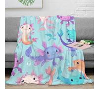OTBSDNKZZ stampa 3D carino axolotl coperta da viaggio microfibra biancheria da letto compatta e morbida plaid da viaggio caldo anti-pilling per uso versatile cartoon sea creature 50x60inch(127x152cm)
