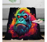 OTBSDNKZZ stampa 3D Gorilla head arte coperta termica microfibra biancheria da letto non perde pelo coperta da letto calda per regali per notti fredde vibrante neon 60x80inch(150x200cm)