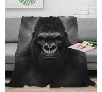 OTBSDNKZZ stampa 3D gorilla ritratto coperta microfibra biancheria da letto compatta e morbida coperta da viaggio leggera per studenti in trasferta realistic black 70×80inch(180x200cm)