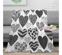 OTBSDNKZZ stampa 3D Heart patterns coperta da camera da letto microfibra biancheria da letto non perde pelo plaid da camera morbido per residenze studentesche Black bianco design 60x80inch(150x200cm)