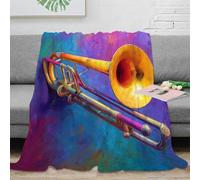 OTBSDNKZZ stampa 3D Musical instrument coperta da ufficio microfibra biancheria da letto compatta coperta da riposo calda per lavoratori giovani a distanza Jazz trombone arte 50x60inch(127x152cm)