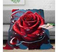 OTBSDNKZZ stampa 3D Red rose splash coperta in pile microfibra biancheria da letto calda coperta per aria condizionata leggera per uffici giovanili Digital arte 70×80inch(180x200cm)