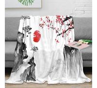 OTBSDNKZZ stampa 3D Red sun rising coperta da viaggio microfibra biancheria da letto compatta coperta da viaggio morbida per giovani in vacanza East Asian ink painting 60x80inch(150x200cm)