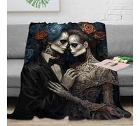OTBSDNKZZ stampa 3D skeleton couple coperta da ufficio microfibra biancheria da letto compatta coperta da riposo calda per lavoratori giovani a distanza day of dead arte 60x80inch(150x200cm)