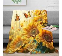 OTBSDNKZZ stampa 3D Sunflower giardino plaid termico microfibra biancheria da letto compatto coperta da pisolino anti-pilling per studenti durante lo studio Butterfly arte 80×90inch(200x230cm)