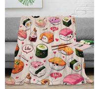 OTBSDNKZZ stampa 3D Sushi characters plaid da divano microfibra biancheria da letto non perde pelo coperta da divano morbida per giovani in relax Carino cartone animato 70×80inch(180x200cm)