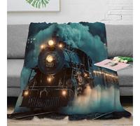 OTBSDNKZZ stampa 3D vintage train coperta termica microfibra biancheria da letto morbida plaid termico lavabile per giovani in affitto Steam locomotive 60x80inch(150x200cm)