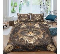 OTBSDNKZZ Steampunk cat artcopripiumino ultra microfibra 3 pezzi motivo 3D con cerniera Vintage mechanical Set Di Copripiumino con federe traspirante morbida for adolescenti Single（140x200cm）