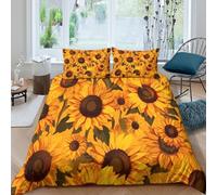 OTBSDNKZZ Sunflower bloomsSet Di Copripiumino microfibra 3 Pezzi stampa di 3D cerniera nascosta Artistic floral design copripiumino con federe traspirante ultra morbido for coppie Single（140x200cm）