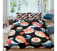 OTBSDNKZZ Sushi characterscopripiumino microfibra 3 pezzi motivo 3D con cerniera kawaii food design Set Di Copripiumino con federe per cuscini soffice morbido e comodo for adulti Double（200x200cm）