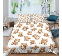 OTBSDNKZZ Teddy bear patternSet Di Copripiumino ultra microfibra 3 pezzi motivo 3D con cerniera Cute cartoon style copripiumino con federe traspirante ultra morbido for coppie Super king（260x220cm）