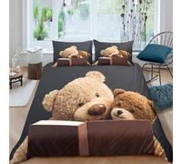 OTBSDNKZZ Teddy bear readingcopripiumino microfibra 3 Pezzi stampa di 3D cerniera nascosta Cute plush toy style Set Di Copripiumino con federa soffice morbida for ragazzi Super king（260x220cm）