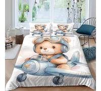 OTBSDNKZZ Teddy pilot cartooncopripiumino morbida microfibra 3 Pezzi stampa 3D con cerniera Cute aviation style Set Di Copripiumino con federe traspirante morbida for ragazzi Super king（260x220cm）