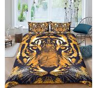 OTBSDNKZZ Tiger face artcopripiumino microfibra Set di 3 Pezzi stampa 3D con cerniera Wild animal illustration Set Di Copripiumino con federe traspirante morbida for ragazzi Single（135x200cm）