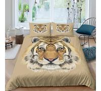 OTBSDNKZZ Tiger face artSet Di Copripiumino microfibra 3 Pezzi stampa di 3D cerniera nascosta Wild animal illustration copripiumino con federe traspirante ultra morbido for coppie King（220x240cm）
