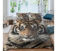 OTBSDNKZZ Tiger face closeupcopripiumino microfibra morbida 3 Pezzi stampa 3D cerniera nascosta Wild Animal portrait Set Di Copripiumino con federe per cuscini soffice for adulti Single（135x200cm）