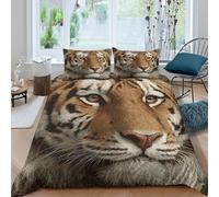OTBSDNKZZ Tiger face closeupcopripiumino morbida microfibra 3 Pezzi stampa 3D con cerniera Wild Animal portrait Set Di Copripiumino incluso federe aiosa morbida for adolescenti Single（135x200cm）