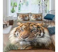 OTBSDNKZZ Tiger face closeupSet Di Copripiumino morbida 3 Pezzi stampa 3D con cerniera Wild Animal portrait copripiumino incluso federe aiosa for bambini adulti ragazzi King（220x240cm）