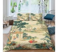 OTBSDNKZZ Traditional Gardencopripiumino microfibra morbida 3 pezzi motivo 3D con cerniera Chinese Classical Set Di Copripiumino con federe traspirante morbida for adolescenti King（220x240cm）