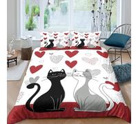 OTBSDNKZZ Valentine catsSet Di Copripiumino ultra microfibra 3 pezzi motivo 3D con cerniera Cartoon love design copripiumino incluso federe aiosa ultra morbido for coppie Double（200x200cm）