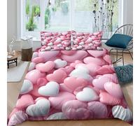 OTBSDNKZZ Valentine heartsSet Di Copripiumino microfibra 3 pezzi motivo 3D con cerniera soft pastel design copripiumino con federe traspirante ultra morbido for coppie Super king（260x220cm）