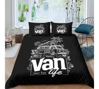 OTBSDNKZZ Van life graphicSet Di Copripiumino morbida microfibra 3 pezzi motivo 3D con cerniera Vintage travel illust copripiumino con federe traspirante ultra morbido for ragazze Single（140x200cm）